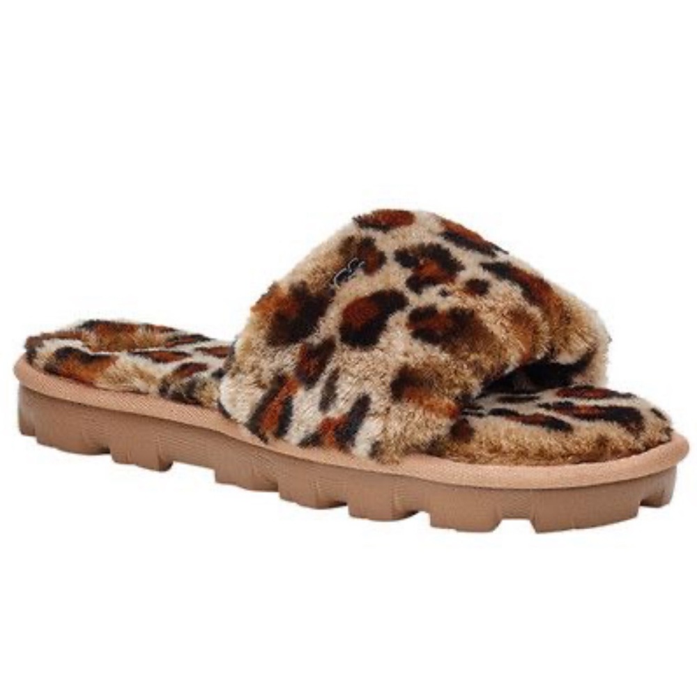 Women’s UGG Cozette Leopard Open Toe Slipper - Amphora Sheepskin, size 7